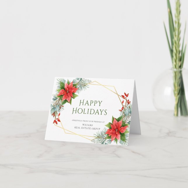Elegante Poinsettia Weihnachtsgrüße Feiertagskarte (Vorderseite)