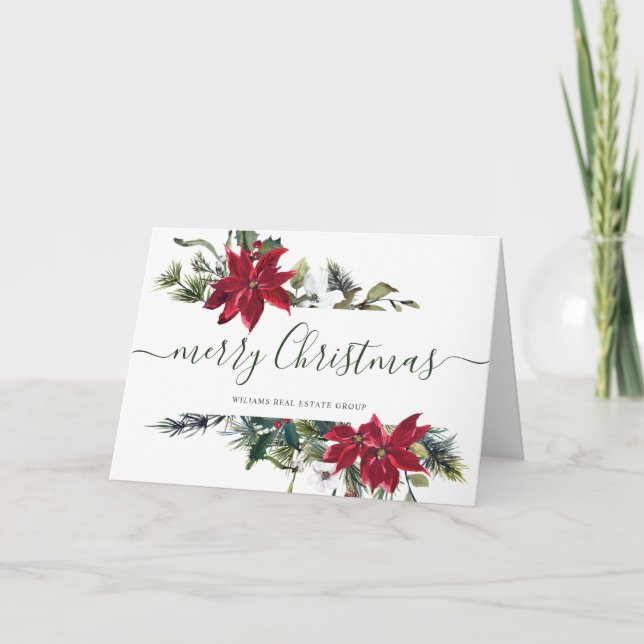 Elegante Poinsettia Weihnachtsgrüße Feiertagskarte (Vorderseite)