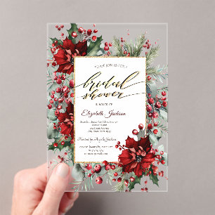 Elegante Poinsettia-Winter-Brautparty Acryleinladungen