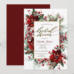 Elegante Poinsettia-Winter-Brautparty  Einladung