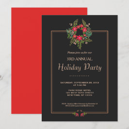 Elegante Poinsettia Wreath Black Holiday Party Einladung