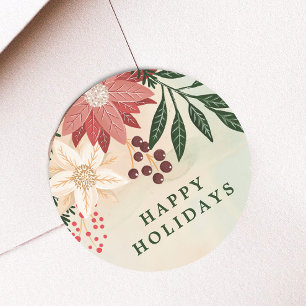 Elegante Poinsettie Frohe Weihnachten Wasserfarbe Runder Aufkleber