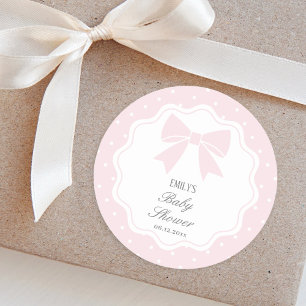 Elegante Polka-Punkte Baby-Rosa-Schleife Baby-Mädc Runder Aufkleber