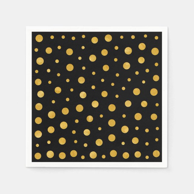 Elegante Polka-Punkte - Schwarzes Gold Serviette (Vorderseite)