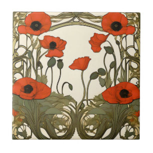 Elegante Poppies Art Nouveau Fliese