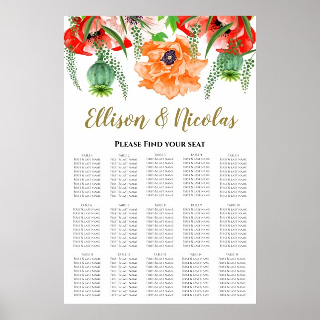 Elegante Poppies Hochzeitstabelle Poster (Vorne)