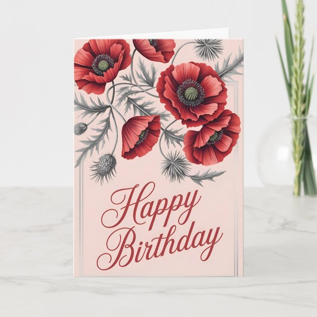 Elegante Poppy Blume Birthday Wish Karte (Vorderseite)