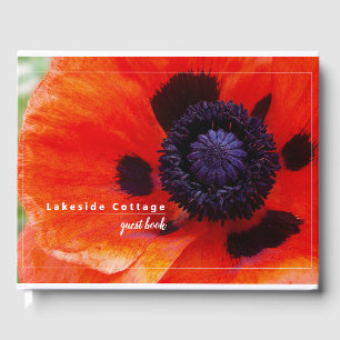Elegante Poppy Orange Floral Rental Gästebuch