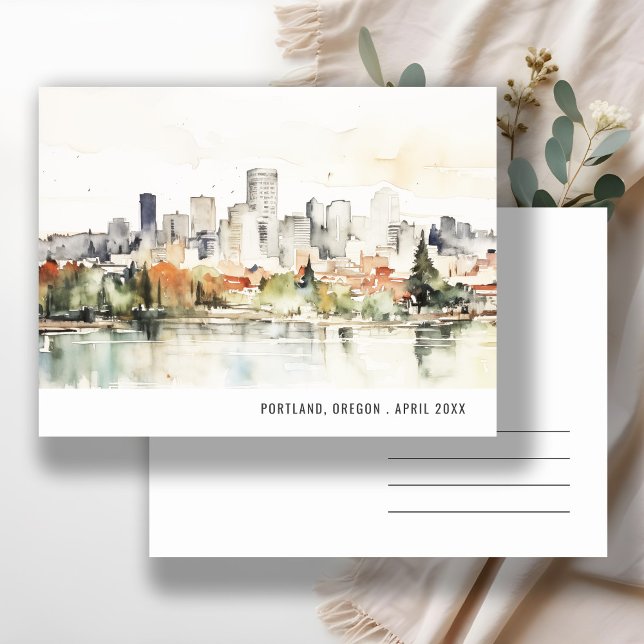 Elegante Portland Oregon Skyline Watercolor Travel Postkarte (Von Creator hochgeladen)