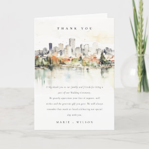 Elegante Portland Oregon Skyline Watercolor Weddin Dankeskarte