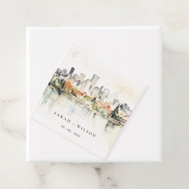 Elegante Portland Oregon Skyline Watercolor Weddin Geschenkanhänger (Beispiel)