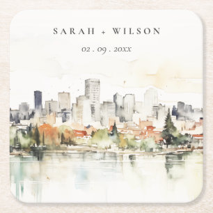 Elegante Portland Oregon Skyline Watercolor Weddin Rechteckiger Pappuntersetzer