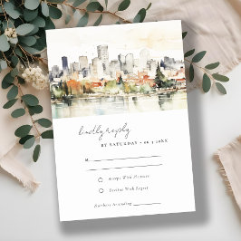 Elegante Portland Oregon Skyline Watercolor Weddin RSVP Karte