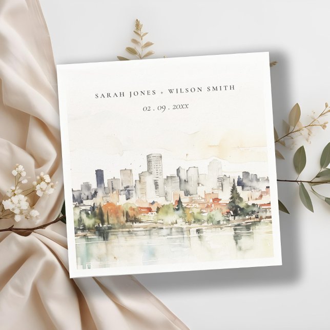 Elegante Portland Oregon Skyline Watercolor Weddin Serviette (Von Creator hochgeladen)