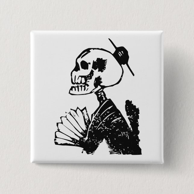 Elegante Posada Calavera Kunst Button (Vorderseite)