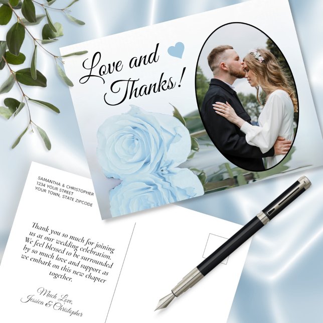 Elegante Powder Blue Rose Hochzeit Liebe & Dank Postkarte (Von Creator hochgeladen)
