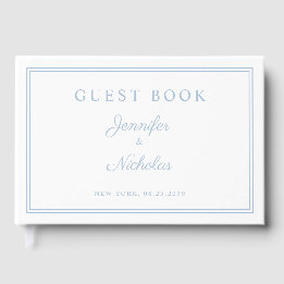 Elegante Powderblaue Schrift Hochzeit Gästebuch