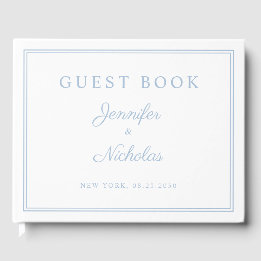 Elegante Powderblaue Schrift Hochzeit Gästebuch