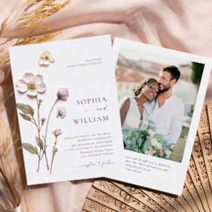 Elegante Pressed Art Pastel Boho Blume Hochzeit Einladung