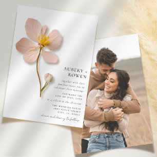Elegante Pressed Blume Einfaches Foto Hochzeit Einladung
