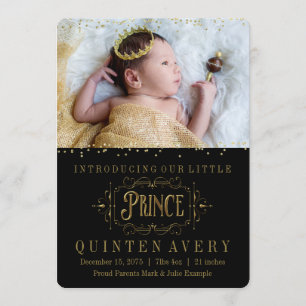 Elegante Prince Gold Confetti Geburtshinweise Ankündigung
