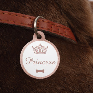Elegante Princess Crown Rose Gold Dog Bone Haustiermarke