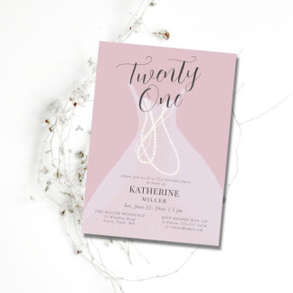 Elegante Princess Dress Pearls Pink 21. Geburtstag Einladung