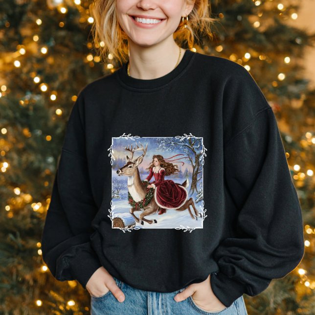 Elegante Princess & Reindeer Weihnachten Niedlich Sweatshirt (Von Creator hochgeladen)