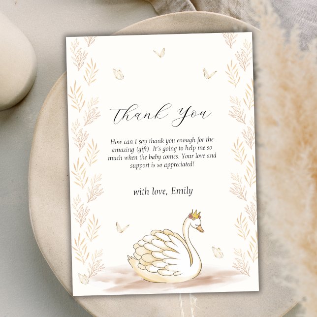Elegante Princess Swan Butterfly Babydusche Dankeskarte (Elegant Princess Swan Butterfly Baby Shower Thank You Card)