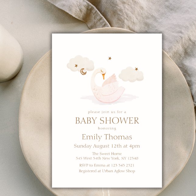 Elegante Princess Swan Moon Star Babydusche Einladung (Elegant Princess Swan Moon Star Baby Shower Invitation)