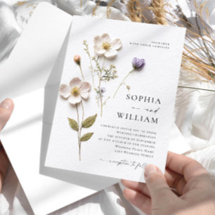 Elegante Print Pressed Pastel Boho Blume Hochzeit Einladung