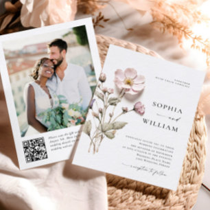 Elegante Print Pressed Pastel Boho Blume Hochzeit Einladung