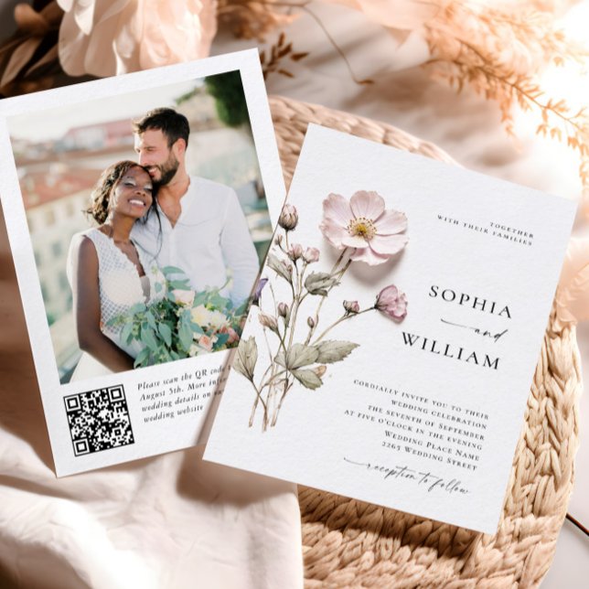 Elegante Print Pressed Pastel Boho Blume Hochzeit Einladung (Von Creator hochgeladen)