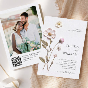 Elegante Print Pressed Pastel Boho Blume Hochzeit Einladung