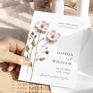 Elegante Print Pressed Pastel Boho Blume Hochzeit Save The Date