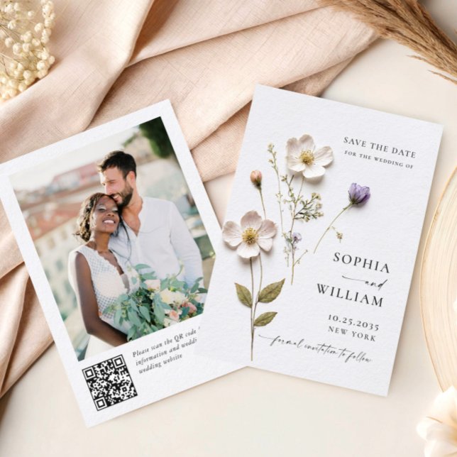 Elegante Print Pressed Pastel Boho Blume Hochzeit Save The Date (Von Creator hochgeladen)