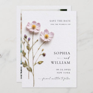 Elegante Print Pressed Pastel Boho Blume Hochzeit Save The Date