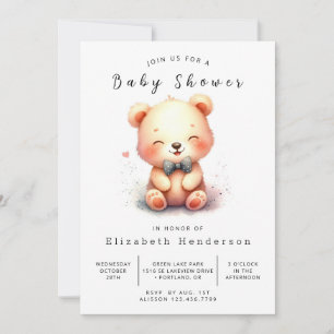 Elegante Printable Bear Baby Dusche Einladung