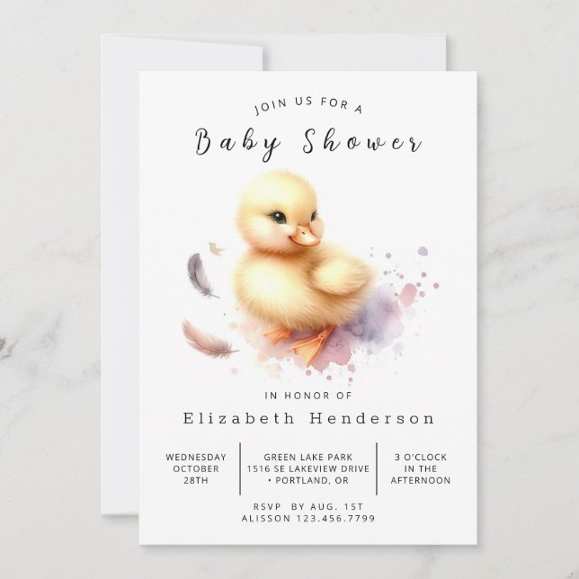 Elegante Printable Duck Baby Shower Einladung (Vorderseite)