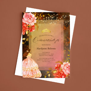 Elegante Prinzessin Fall Floral Quinceñera Einladung