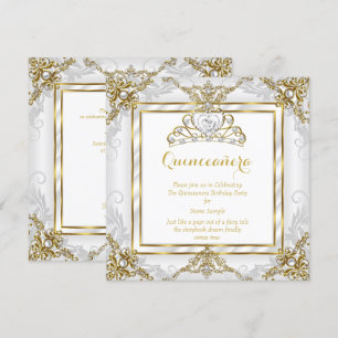 Elegante Prinzessin Quinceanera Gold Weiß Perle Einladung