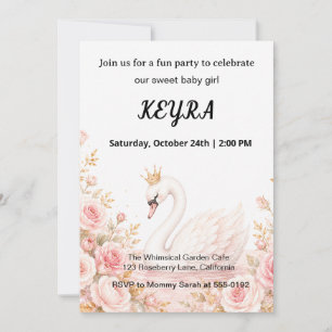 Elegante Prinzessin Schwan Rosa Floral Geburtstag Einladung
