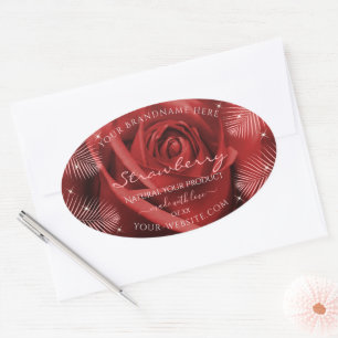 Elegante Produktkennzeichnungen Rote Rose mit Palm Ovaler Aufkleber