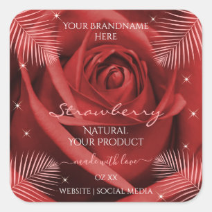 Elegante Produktkennzeichnungen Rote Rose mit Palm Quadratischer Aufkleber