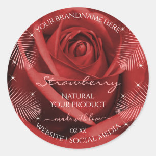 Elegante Produktkennzeichnungen Rote Rose mit Palm Runder Aufkleber