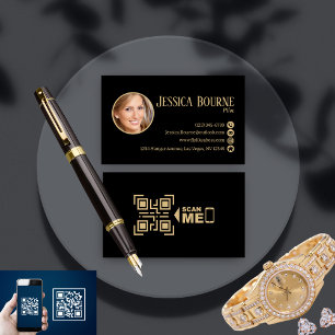 Elegante professionelle Foto Schwarz Gold QR-Code Visitenkarte
