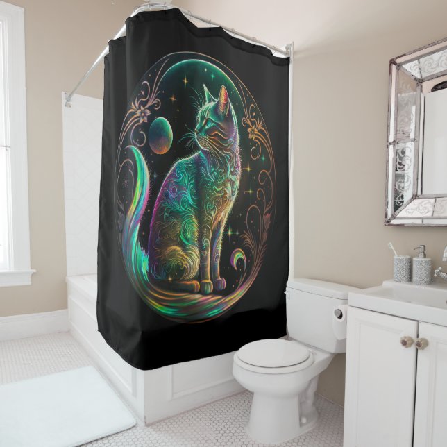 Elegante Psychedelic Cat Moderne Kunst | Duschvorhang (Beispiel)
