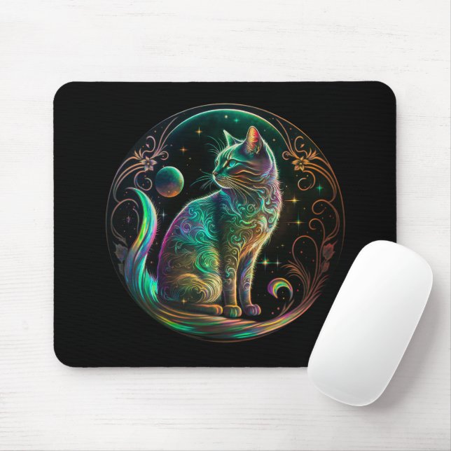 Elegante Psychedelic Cat Moderne Kunst | Mousepad (Mit Mouse)