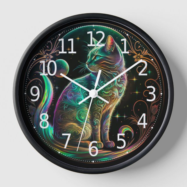 Elegante Psychedelic Cat Moderne Kunst | Uhr (Vorderseite)