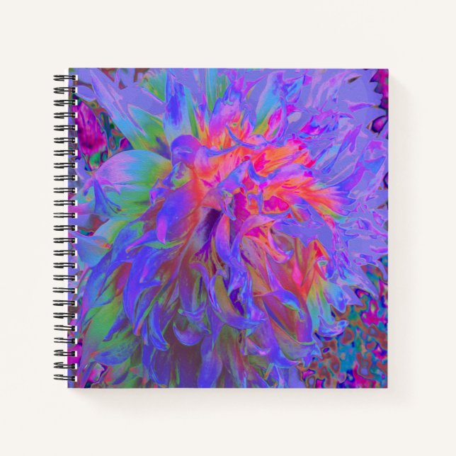 Elegante Psychedelic Decorative Dahlia Blume Notizbuch (Vorderseite)